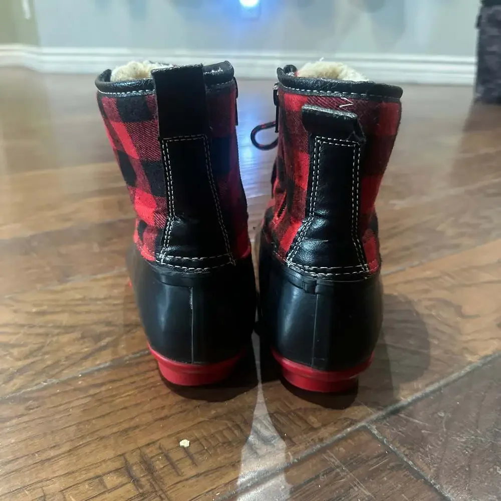 Serra‎ Ladies Winter Duck Boots Red & Black Buffalo Plaid Lace Up